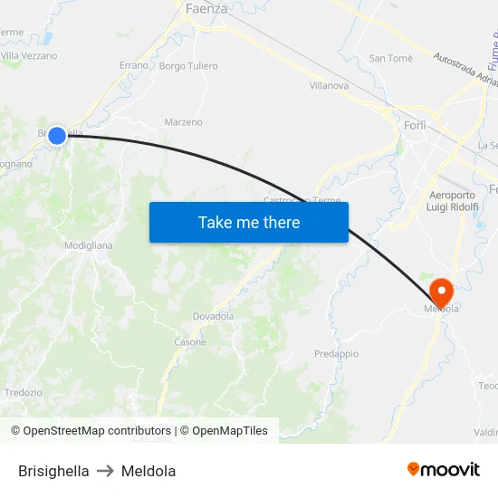 Brisighella to Meldola map
