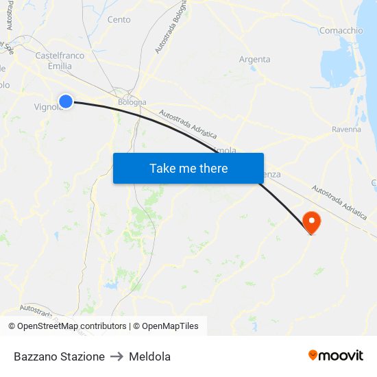 Bazzano Stazione to Meldola map