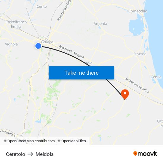 Ceretolo to Meldola map