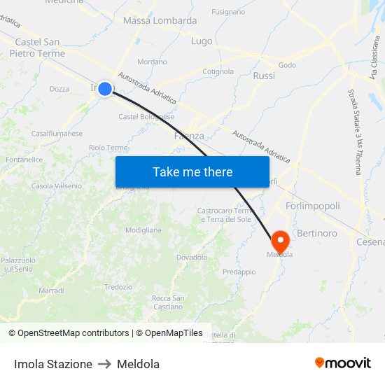 Imola Stazione to Meldola map