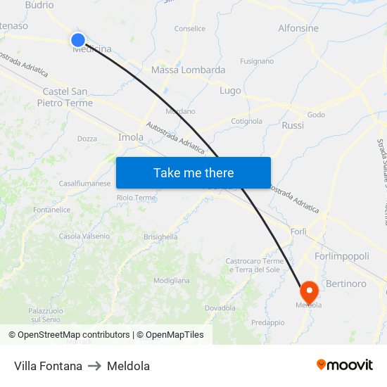 Villa Fontana to Meldola map