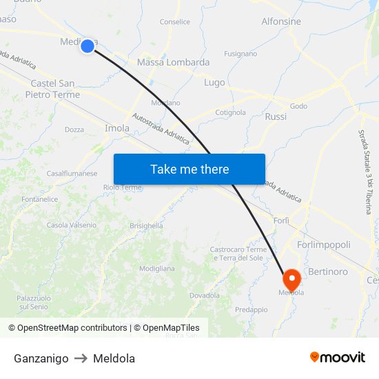 Ganzanigo to Meldola map