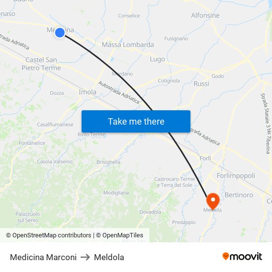 Medicina Marconi to Meldola map