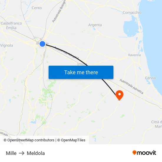 Mille to Meldola map