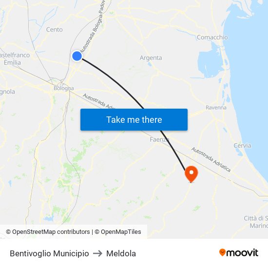 Bentivoglio Municipio to Meldola map