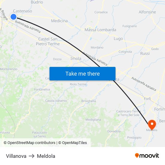 Villanova to Meldola map