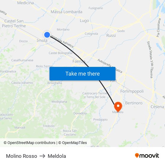 Molino Rosso to Meldola map