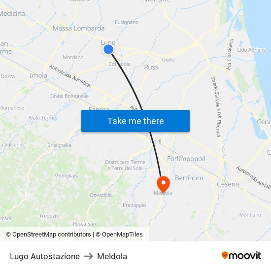 Lugo Autostazione to Meldola map