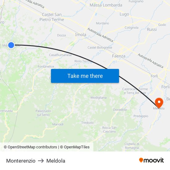 Monterenzio to Meldola map