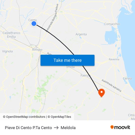 Pieve Di Cento P.Ta Cento to Meldola map