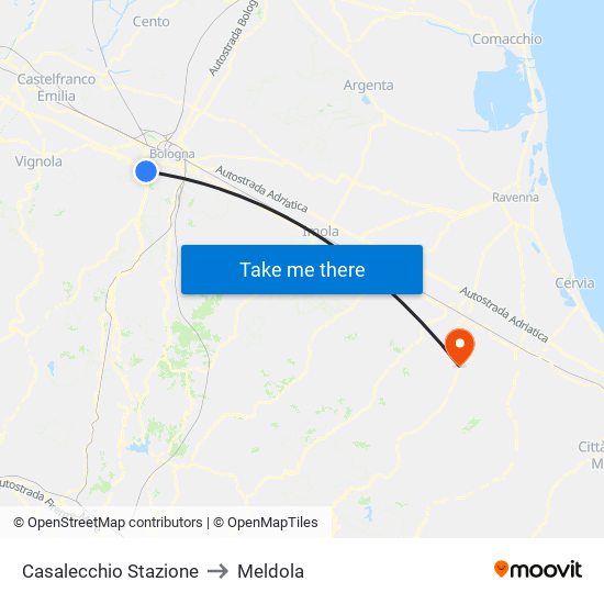 Casalecchio Stazione to Meldola map