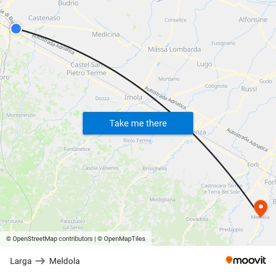 Larga to Meldola map