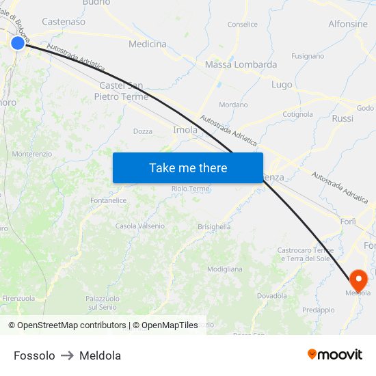 Fossolo to Meldola map