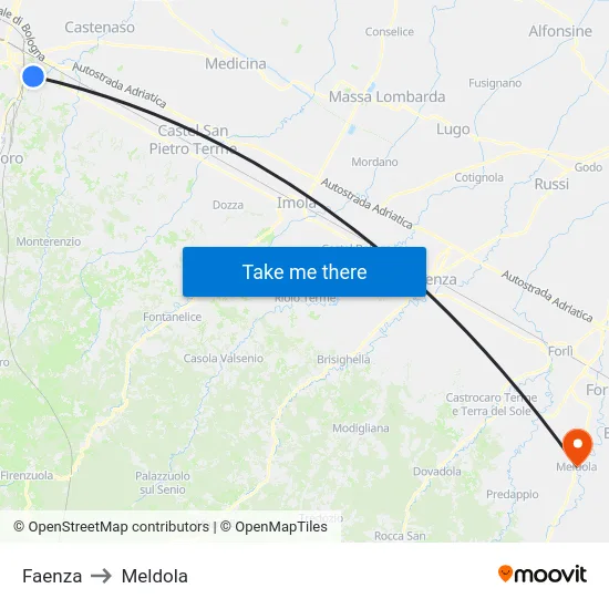 Faenza to Meldola map