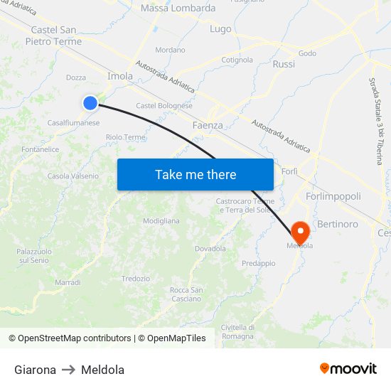 Giarona to Meldola map