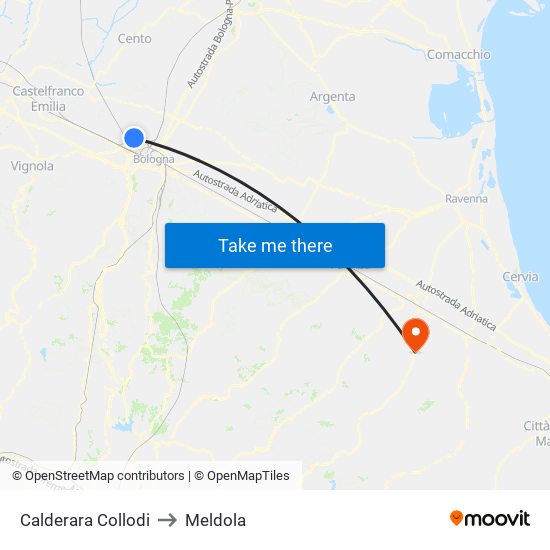 Calderara Collodi to Meldola map