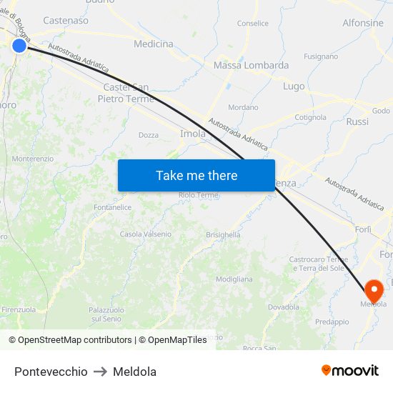 Pontevecchio to Meldola map