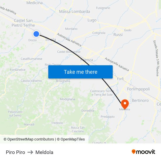 Piro Piro to Meldola map