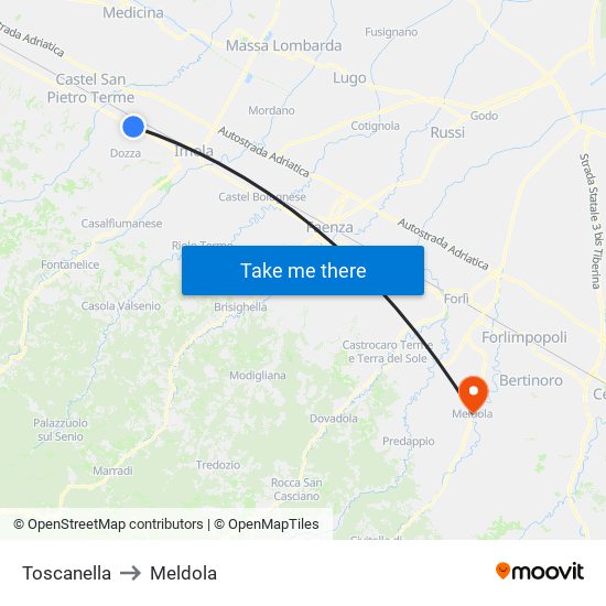 Toscanella to Meldola map