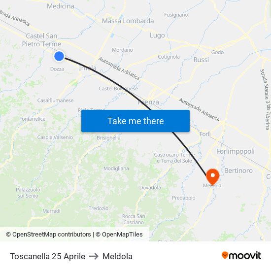 Toscanella 25 Aprile to Meldola map