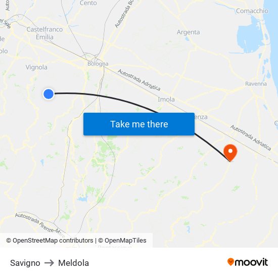 Savigno to Meldola map