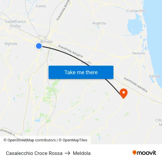 Casalecchio Red Cross to Meldola map