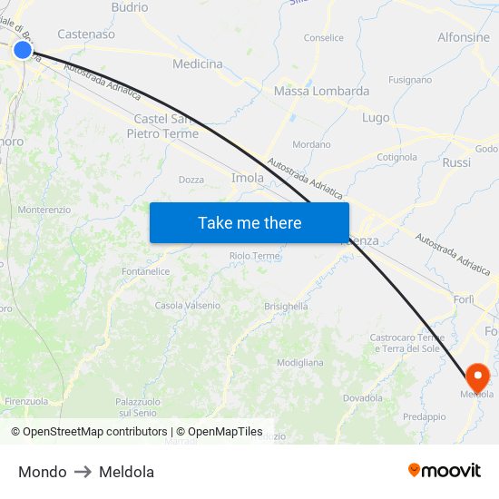 Mondo to Meldola map