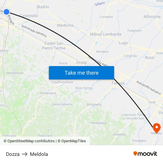 Dozza to Meldola map