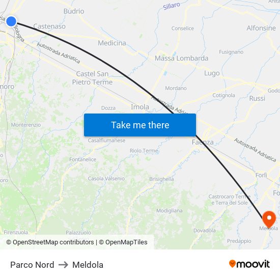 Parco Nord to Meldola map