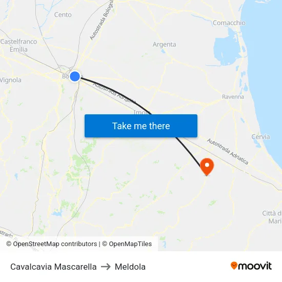 Mascarella Overpass to Meldola map