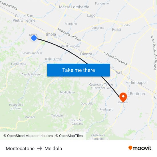 Montecatone to Meldola map