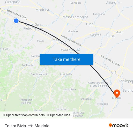 Tolara Bivio to Meldola map