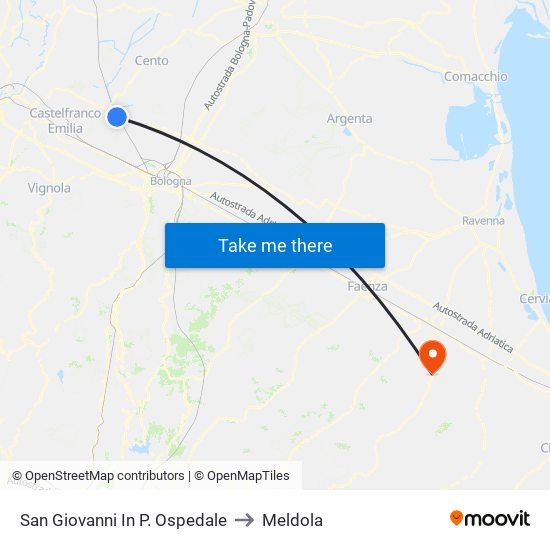 San Giovanni In P. Ospedale to Meldola map