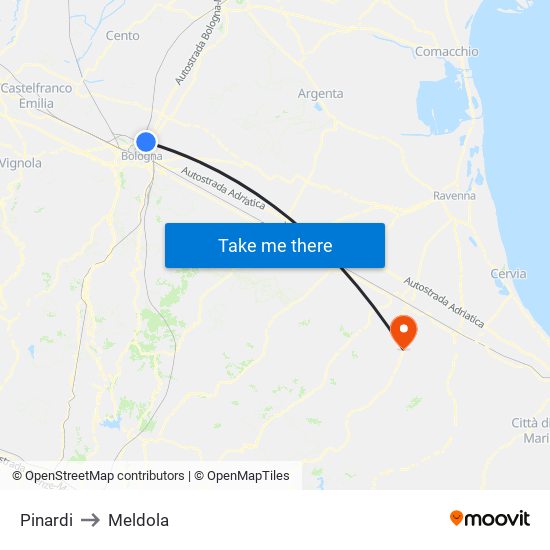 Pinardi to Meldola map