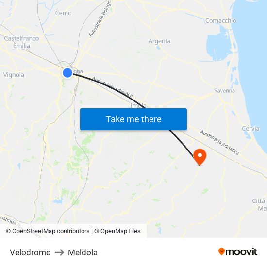 Velodromo to Meldola map