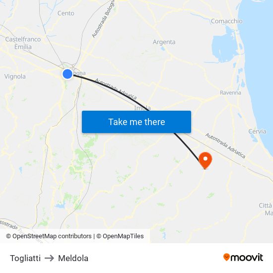 Togliatti to Meldola map