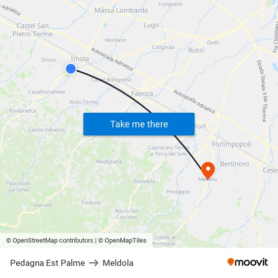 Pedagna Est Palme to Meldola map