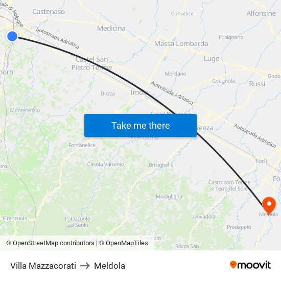 Villa Mazzacorati to Meldola map