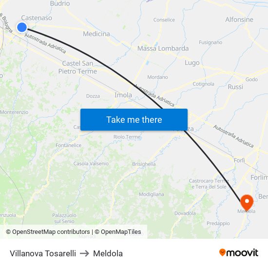 Villanova Tosarelli to Meldola map