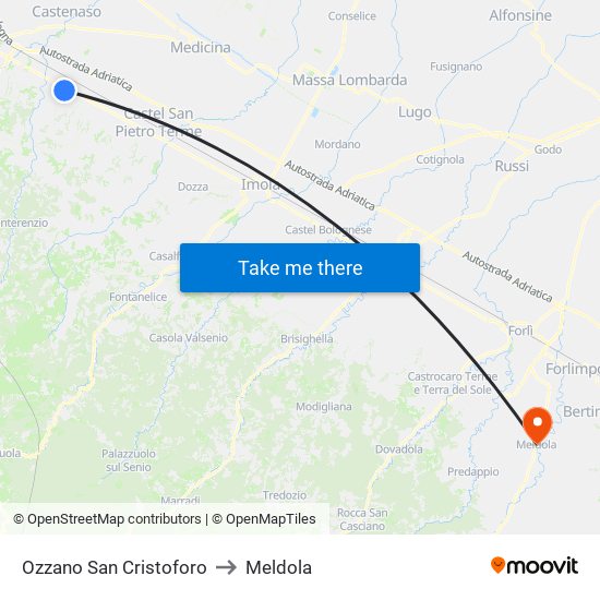 Ozzano San Cristoforo to Meldola map