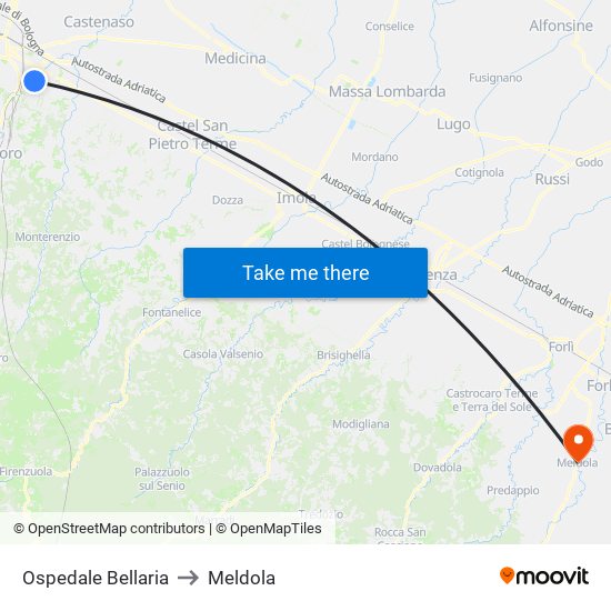 Ospedale Bellaria to Meldola map