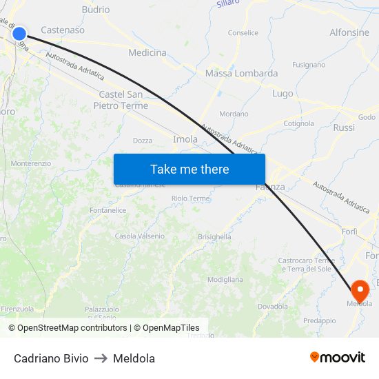 Cadriano Bivio to Meldola map