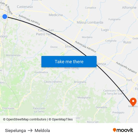 Siepelunga to Meldola map