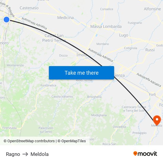 Ragno to Meldola map