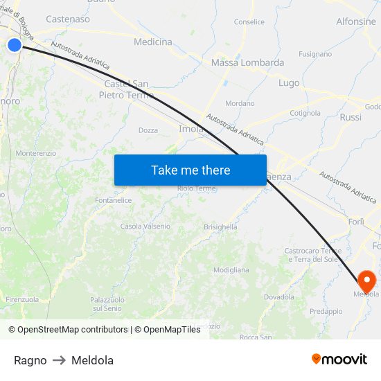 Ragno to Meldola map