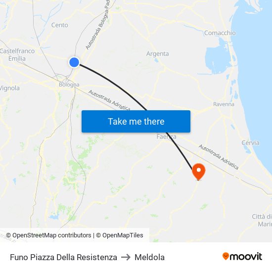 Funo Piazza Della Resistenza to Meldola map