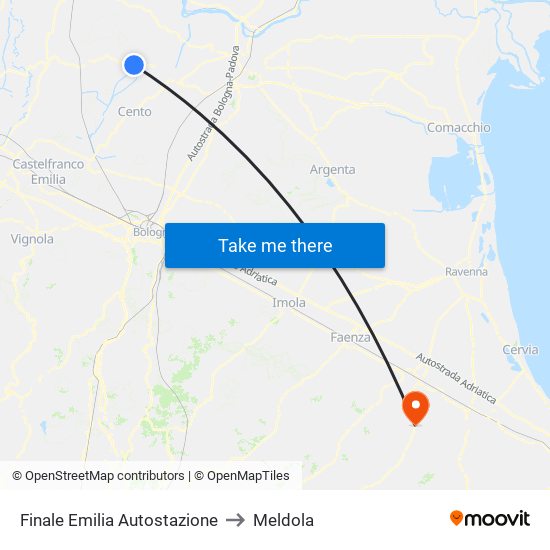 Finale Emilia Autostazione to Meldola map