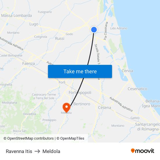 Ravenna Itis to Meldola map