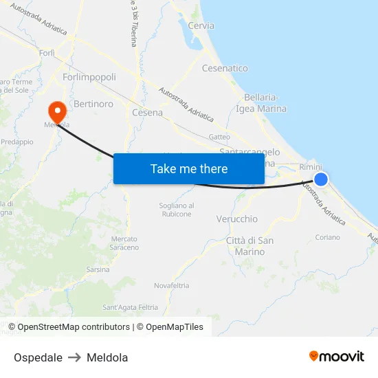 Ospedale to Meldola map