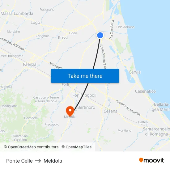 Ponte Celle to Meldola map